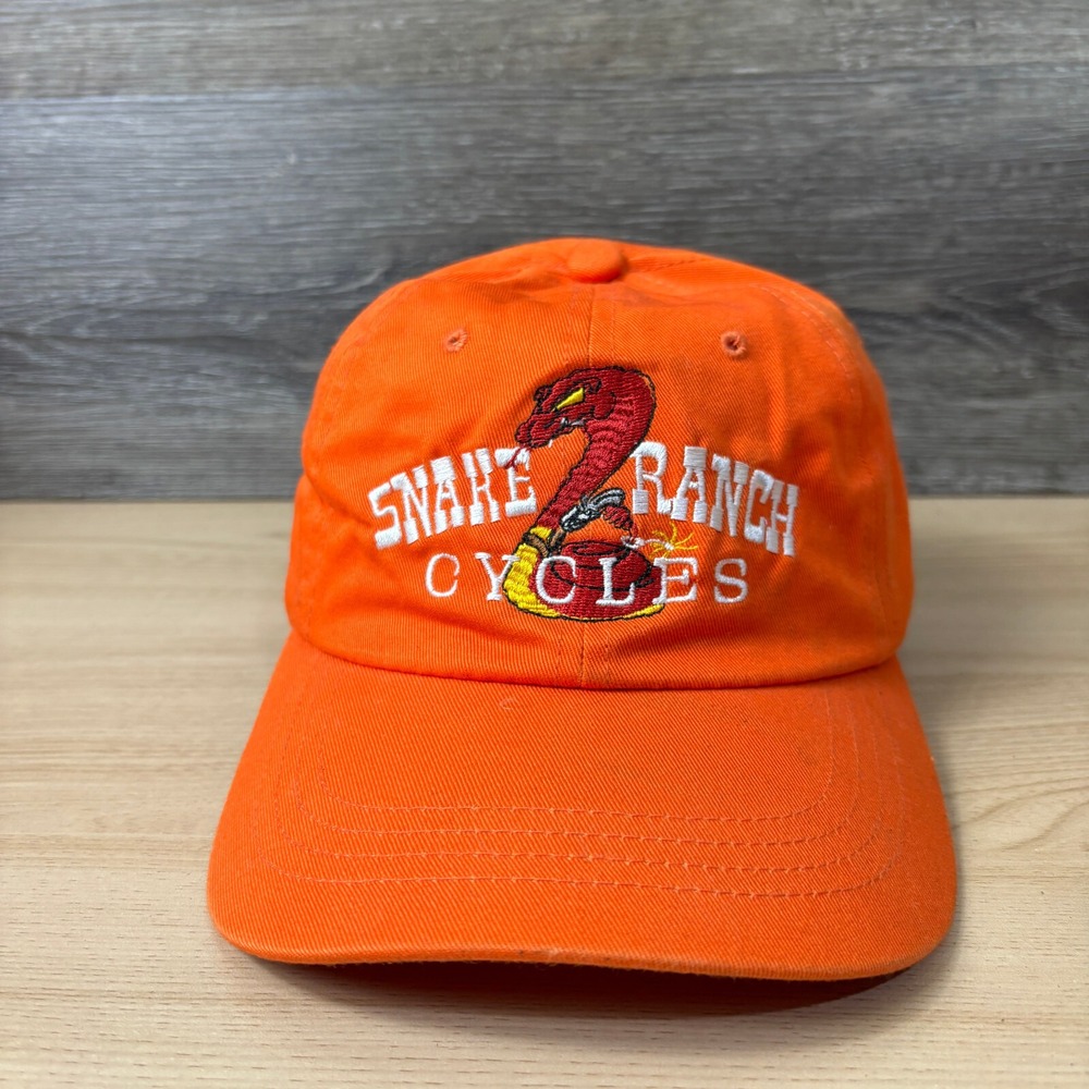 Snake Ranch Cycles Hat Cap Strap Back Orange Adjustable - Picture 2 of 12